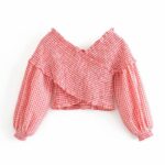Aachoae-Women-Cotton-Plaid-Crop-Top-Blouse-Long-Sleeve-Off-Shoulder-Chic-Bodycon-Shirt-Sexy-Crossover-V-Neck-Stretchy-Short-Top