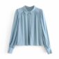 Aachoae Women Elegant Casual Solid Blouse 2020 Long Sleeve Stylish Pleated Blue Blouse Ladies Office Turn Down Collar Shirt Tops