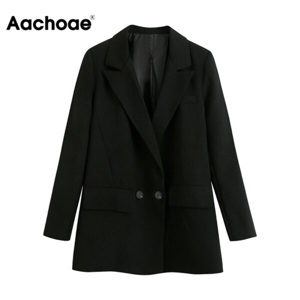 Aachoae Elegant Double Breasted Blazer Women Long Sleeve Office Wear Blazers Coat Solid Color Notched Collar Loose Jacket 2020