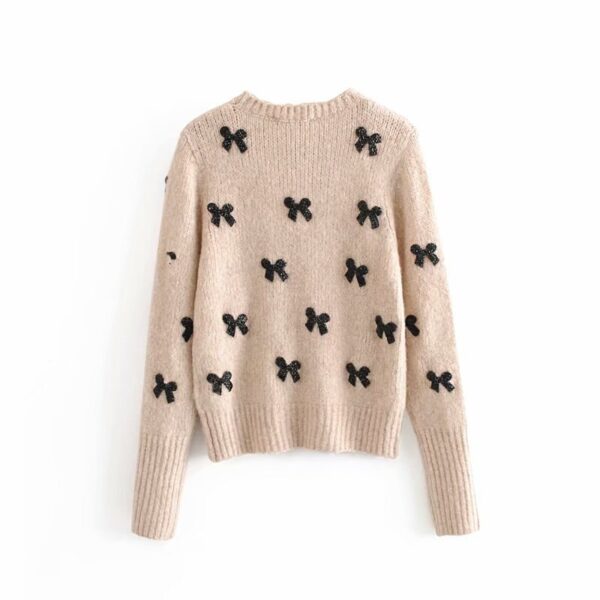 Aachoae Elegant Bow Tie Appliques Sweater Women Casual O Neck Long Sleeve Winter Pullover Stylish Top Female Chic Knitted Jumper