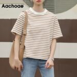Aachoae-Casual-Striped-T-Shirt-Women-O-Neck-Loose-Tshirt-Female-Short-Sleeve-Basic-Ladies-Tops-Work-Wear-Cotton-Tee-Shirt-Femme