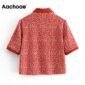 Aachoae Summer Fashion Leopard Print T Shirt Women Short Sleeve Casual Tops Tee 2020 Turn Down Collar Ladies Streetwear Tshirt