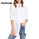 Aachoae-Long-Sleeve-Casual-Loose-Shirt-Women-Turn-Down-Collar-Office-Blouse-With-Pocket-Solid-Color-Ladies-Tops-Blusa-Mujer-2020