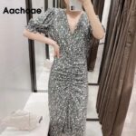 Aachoae-2020-Vintage-Floral-Print-Midi-Dress-Women-V-Neck-Chic-Pleated-Dress-Ruffle-Short-Sleeve-Party-Dresses-Robe-Femme