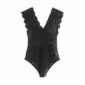 Aachoae Black White Color Sexy V Neck Bodysuit Women Sleeveless Bodycon Lace Bodysuits Ladies Summer See Through Bodies Mujer