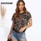 Aachoae Women Summer T shirt 2020 Leopard T Shirt Short Sleeve Casual Tops Tees Plus Size Sexy Streetwear T-shirt Camisas Mujer