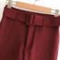 Aachoae Women Solid Pencil Pants With Belt Pleated Pockets Casual Trousers Split Wine Red Long Length Bottoms Female Ropa Mujer