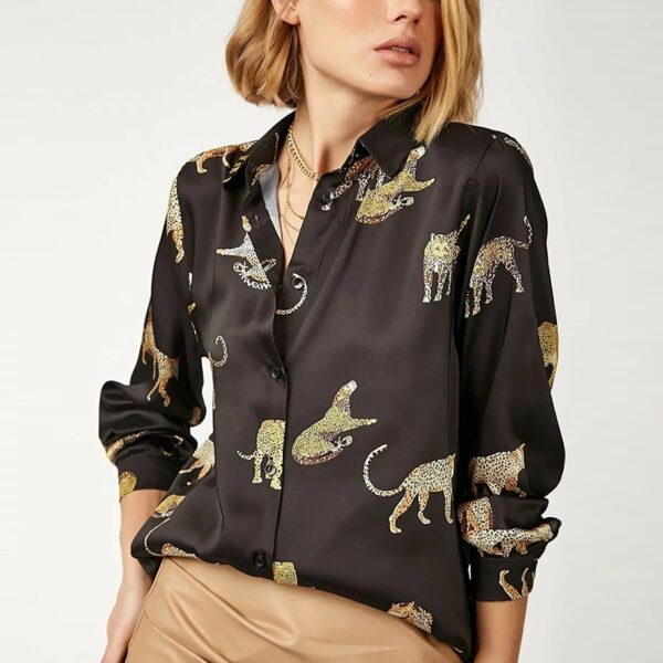 Aachoae Women Blouses Long Sleeve Turn-down Collar Casual Tops Leopard Print OL Style Office Shirt Ladies Loose Blouses Blusas