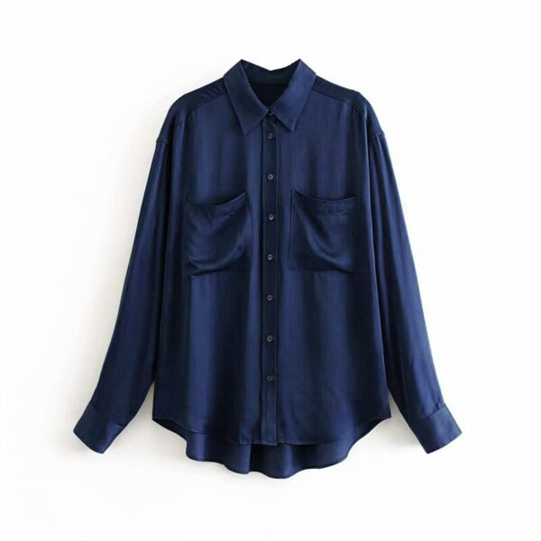Aachoae Women Vintage Satin Blouse Casual Solid Shirt 2020 Turn Down Collar Office Shirt Long Sleeve Pockets Blouse Top Blusas