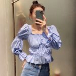 Aachoae-2020-Solid-Ruffle-Blouse-Women-Puff-Long-Sleeve-Pleated-Shirt-Ladies-Square-Collar-Chic-Blue-Crop-Tops-Blusas-De-Mujer