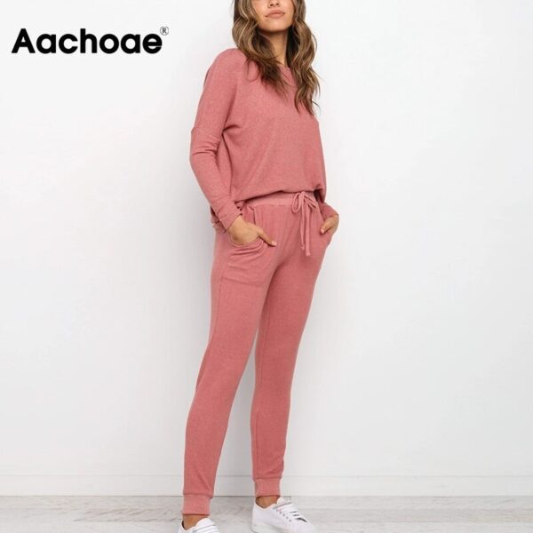 Aachoae Women Solid 2 Piece Set Casual Tracksuit 2020 Batwing Long Sleeve Pullover Sweater With Long Pencli Pants Outfits