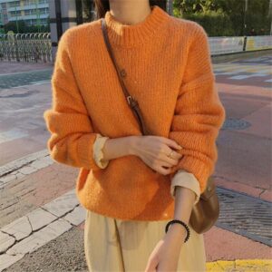 Aachoae Sweater Women 2020 Autumn Winter Solid O Neck Pullover Sweaters Korean Style Knitted Long Sleeve Jumpers Casual Tops