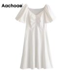 Aachoae-Solid-V-Neck-Mini-Dress-Women-Summer-Lantern-Short-Sleeve-Elegant-Dresses-Button-Pleated-Casual-Green-White-Dress-Female