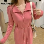 Aachoae-Pure-Knitted-Elegant-Dress-Women-Long-Sleeve-Soft-Casual-Midi-Dress-With-Belt-Turn-Down-Collar-Office-Shirt-Dress-2020