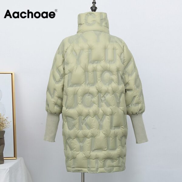 Aachoae Solid Thick Warm Winter Coat Parka Women Stand Collar Casual Fluffy Parka Pocket Lantern Long Sleeve Korean Style Jacket