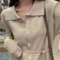 Aachoae Pure Knitted Elegant Dress Women Long Sleeve Soft Casual Midi Dress With Belt Turn Down Collar Office Shirt Dress 2020