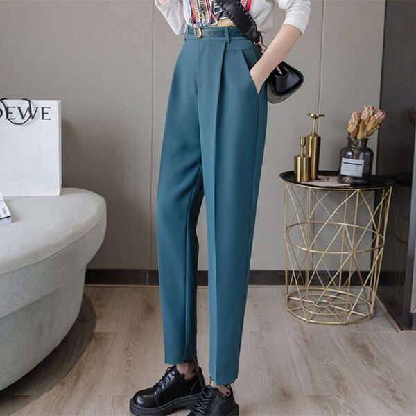 Aachoae Office Suit Pants Women High Waist Chic Pleated Trousers Female Solid Color Casual Long Pants With Belt Pantalones Mujer