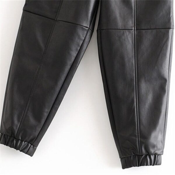 Aachoae 2020 Women Black Faux Leather Pants Fashion Streetwear Loose Harem Pants Ladies Winter Pu Leater Long Trousers