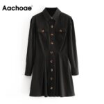 Aachoae-Women-Elegant-Office-Shirt-Dress-Puff-Long-Sleeve-Cargo-Dress-With-Pockets-Ladies-Turn-Down-Collar-Pleated-Mini-Dresses