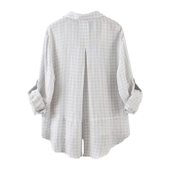 Aachoae Casual Plaid Blouse Women Loose Long Sleeve Back Split Tunic Tops Turn Down Collar Ladies Office Shirt With Pockets