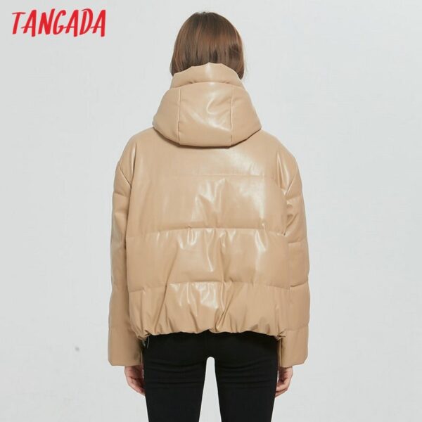 Tangada Women black fur faux leather jacket coat oversized zipper 2020 Winter Female Thick pu hooded jacket Overcoat 6A170