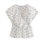 Aachoae Floral Print Blouse Shirt Women V Neck Elegant Ruffled Blouses 2020 Summer Short Sleeve Casual Bow Tie Shirt Tops