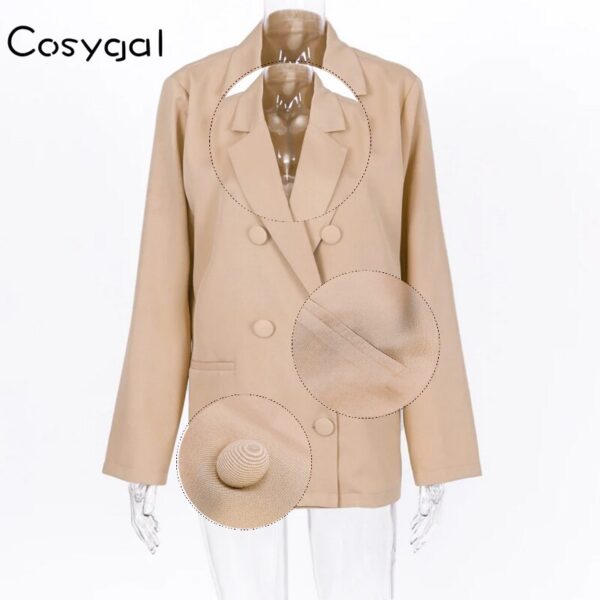 COSYGAL 2019 Double Breasted Notched Sexy Jacket Long Sleeve Winter Autumn Long Blazer Women Office Night Out Jacket Female Coat