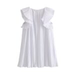 Aachoae-2020-Loose-White-Pleated-Mini-Dress-Women-Summer-O-Neck-Elegant-Party-Dress-Solid-Fashion-Ruffle-Sleeve-Short-Dresses