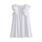 Aachoae 2020 Loose White Pleated Mini Dress Women Summer O Neck Elegant Party Dress Solid Fashion Ruffle Sleeve Short Dresses