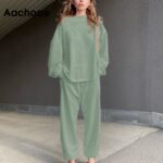 Aachoae-Casual-Solid-2-Piece-Set-Women-Batwing-Long-Sleeve-Pullover-Sweatshirt-Elastic-Waist-Full-Length-Straight-Pants-Set-Lady