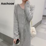 Aachoae-Casual-O-Neck-Knitted-Midi-Dress-Women-Long-Sleeve-Button-Up-Sweater-Dresses-Autumn-Solid-Color-Chic-Dress-With-Belt