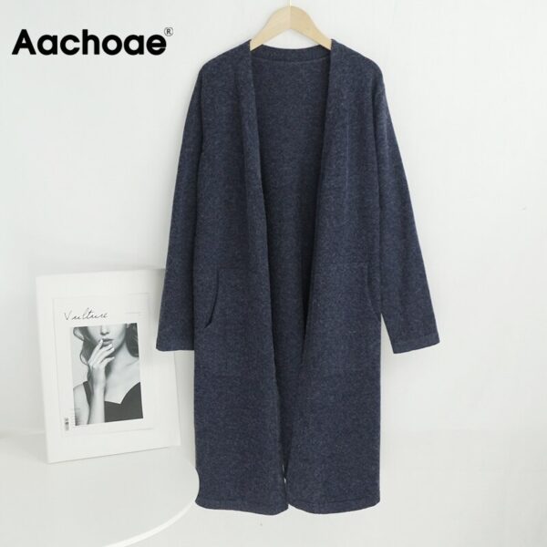 Aachoae Solid Knitted Long Sweater Women Batwing Long Sleeve Loose Casual Cardigans Sweaters Pocket Soft Home Style Ladies Tops