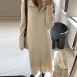 Aachoae-Solid-Knitted-Dress-Women-Casual-Batwing-Sleeve-Straight-Dress-Turn-Down-Collar-Single-Breasted-Long-Dress-Vestidos