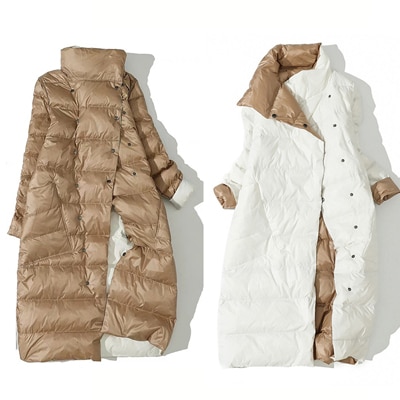 2020 Winter Duck Down Jacket For Women White Duck Down Coat Double Side Wear Snow Long Parkas Warm Femal Outwear Brand Clothing