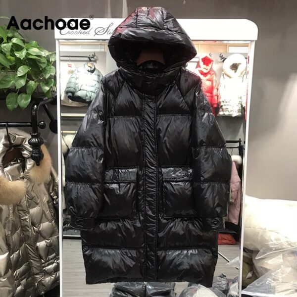 Aachoae Women Solid Casual Long Parkas 2020 Long Sleeve Warm Winter Hooded Parka With Pockets Fashion Cotton Padded Jacket Coat