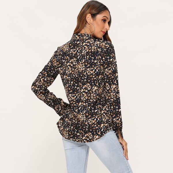 Aachoae Printed Blouse Women 2020 Turn-down Collar Office Blouse Long Sleeve Ladies Elegant Shirts Casual Loose Tops Plus Size