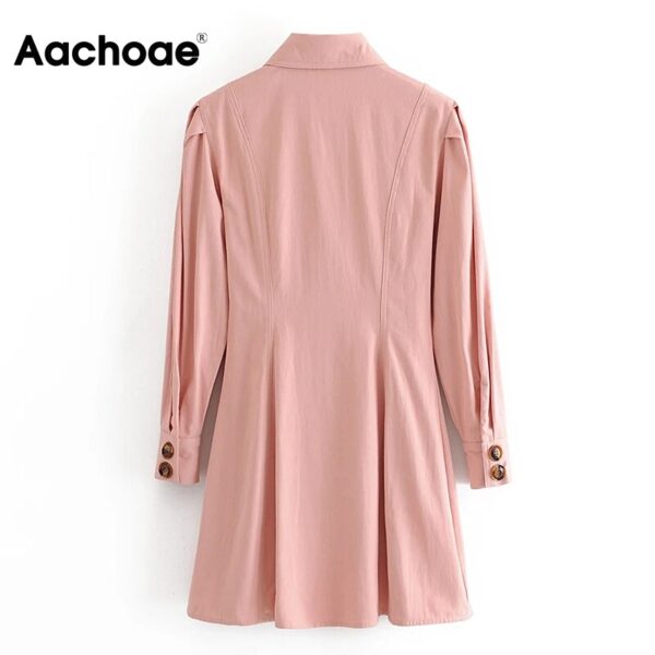 Aachoae Women Elegant Office Shirt Dress Puff Long Sleeve Cargo Dress With Pockets Ladies Turn Down Collar Pleated Mini Dresses