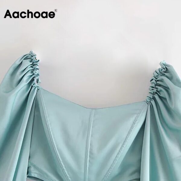 Aachoae Women Stylish Cropped Blouses 2020 Flare Long Sleeve Solid Blouse Ladies Square Collar Sexy Slim Shirt Tops Blusas