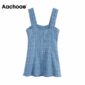 Aachoae Chic Spaghetti Strap Tweed Mini Dress Women Fashion Jewel Buttons Party Dress Elegant Sleeveless Backless Summer Dresses