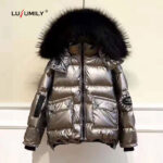 Lusumily-Women’s-Down–Jacket-Winter-Loose-Short-Warm-Coats-White-Duck-Down-Parka-Large-Faux-Fur-Collar-Glossy-Outwear-Female