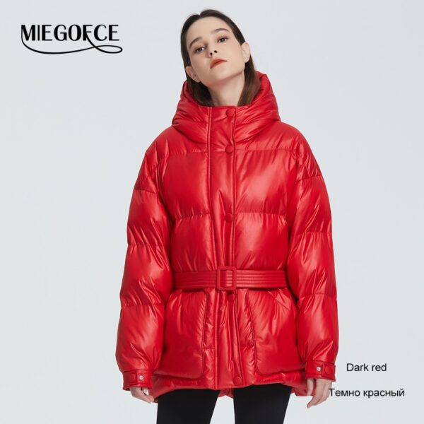 MIEGOFCE 2020 New Winter Women's Jacket High Quality Bright Colors Insulated Puffy Coat collar hooded Parka Loose Cut With Belt