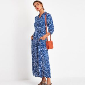 Aachoae 2020 Women Long Printed Dresses Three Quarter Sleeve Bohemian Maxi Dress Turn Down Collar Shirt Dress Vestidos Mujer