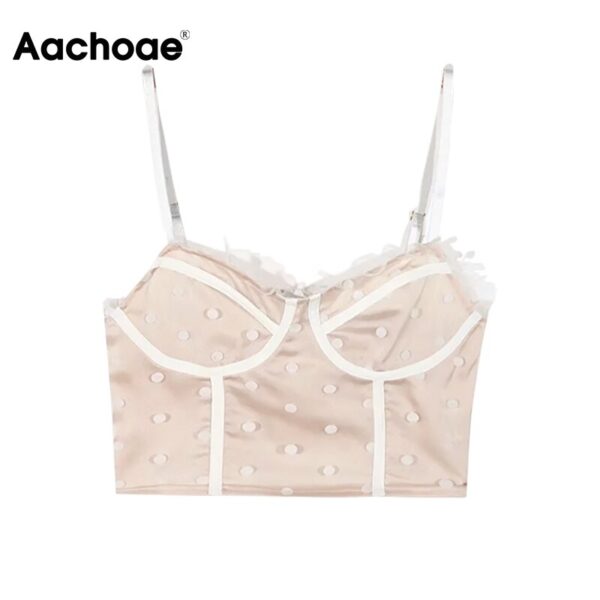 Aachoae Summer Sexy Spaghetti Strap Dot Tank Tops Women High Street Mesh Cropped Camis Backless Party Holiday Short Camisole