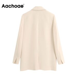 Aachoae Elegant Double Breasted Blazer Women Long Sleeve Office Wear Blazers Coat Solid Color Notched Collar Loose Jacket 2020