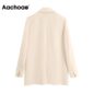 Aachoae Elegant Double Breasted Blazer Women Long Sleeve Office Wear Blazers Coat Solid Color Notched Collar Loose Jacket 2020