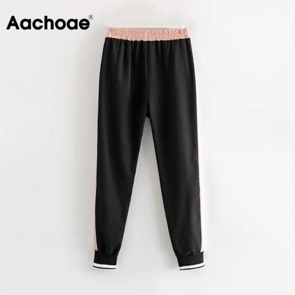 Aachoae Women Daily Patchwork Long Pants Elastic Waist Casual Trousers Full Length Loose Sport Sweatpants Female Pantalon Mujer