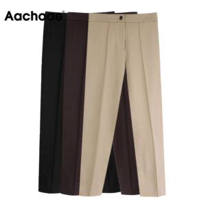 Aachoae Women Solid Elegant Pants Leggings Pleated Side Leg Split Pencil Pants Lady Zipper Fly Casual Skinny Trousers Pantalon