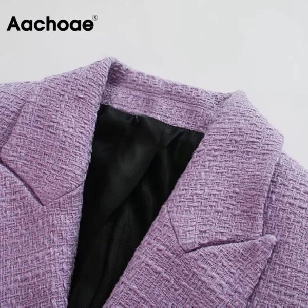 Aachoae 2020 Fashion Double Breasted Purple Tweed Blazer Women Office Wear Chic Jacket Coat Elegant Long Sleeve Outerwear Tops