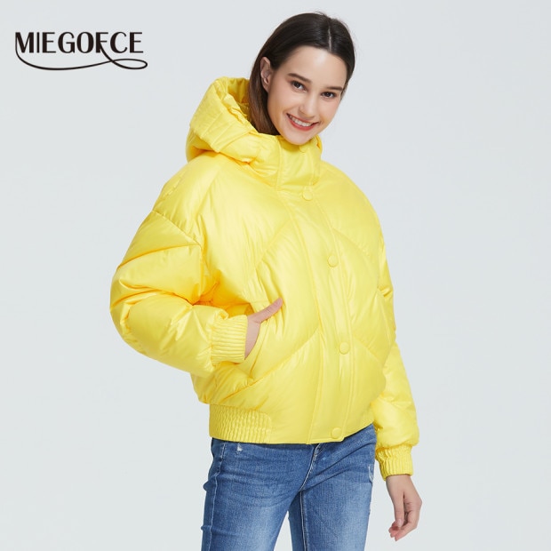 MIEGOFCE 2020 New Design Winter Coat Women's Jacket Insulated Cut Waist Length With Pockets Casual Parka Stand Collar Hooded