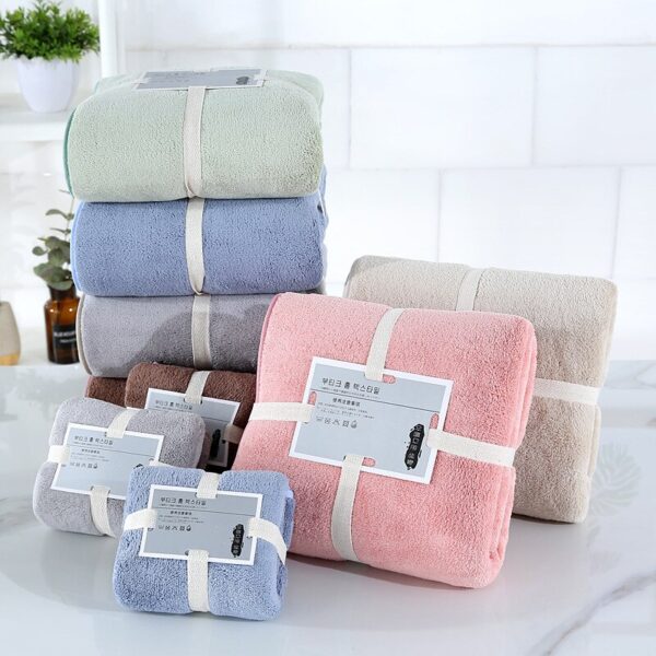 2pcs/set Bath Towel Set Solid Color Large Thick Bath Towel Bathroom Hand Face Shower Towels Home For Adults Kids